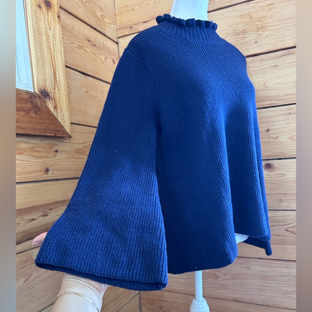 GAP Navy Blue Women's Large Mock Neck Cotton Sweater Knit Lettuce‎ Collar Preppy